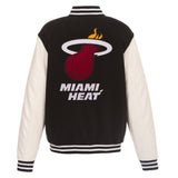 Miami Heat JH Design Reversible Fleece Jacket with Faux Leather Sleeves - Black/White