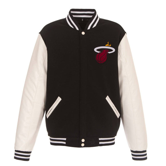 Miami Heat JH Design Reversible Fleece Jacket with Faux Leather Sleeves - Black/White