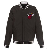 Miami Heat JH Design Reversible Fleece Jacket with Faux Leather Sleeves - Black/White