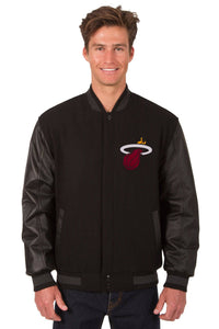 Miami Heat Wool & Leather Reversible Jacket w/ Embroidered Logos - Black