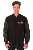 Miami Heat Wool & Leather Reversible Jacket w/ Embroidered Logos - Black