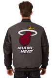 Miami Heat Wool & Leather Reversible Jacket w/ Embroidered Logos - Charcoal/Black