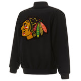 Chicago Blackhawks Reversible Wool Jacket Embroidered Logos -JH Design - Black