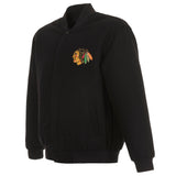 Chicago Blackhawks Reversible Wool Jacket - Embroidered Logos JH Design -Black