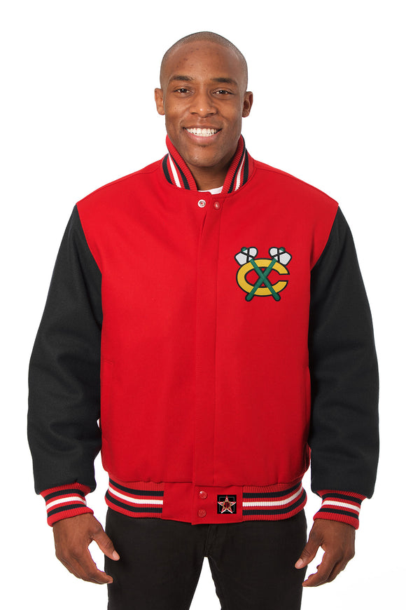 Chicago Blackhawks Handmade All Wool Two-Tone Jacket - Red/Black - J.H. Sports Jackets