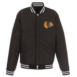 Chicago Blackhawks  - JH Design Reversible Fleece Jacket with Faux Leather Sleeves - Black/White