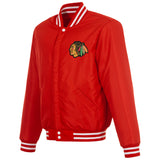 Chicago Blackhawks - JH Design Reversible Fleece Jacket with Faux Leather Sleeves - Red/White