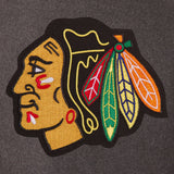 Chicago Blackhawks Wool & Leather Reversible Jacket w/ Embroidered Logos - Charcoal/Black