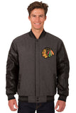 Chicago Blackhawks Wool & Leather Reversible Jacket w/ Embroidered Logos - Charcoal/Black