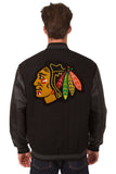 Chicago Blackhawks Wool & Leather Reversible Jacket w/ Embroidered Logos - Black