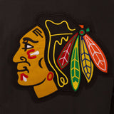 Chicago Blackhawks Wool & Leather Reversible Jacket w/ Embroidered Logos - Black