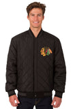 Chicago Blackhawks Wool & Leather Reversible Jacket w/ Embroidered Logos - Black