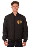 Chicago Blackhawks Wool & Leather Reversible Jacket w/ Embroidered Logos - Charcoal/Black