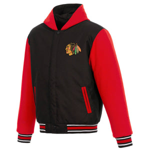 Chicago Blackhawks Two-Tone Reversible Fleece Hooded Jacket - Black/Red