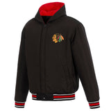 Chicago Blackhawks Two-Tone Reversible Fleece Hooded Jacket - Black/Red