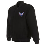 Charlotte Hornets Reversible Wool Jacket -Embroidered Logos JH Design  Black