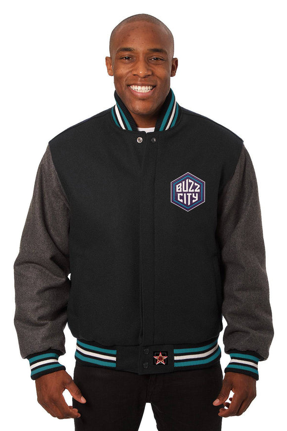 Charlotte Hornets Embroidered Handmade Wool Jacket - Black/Grey