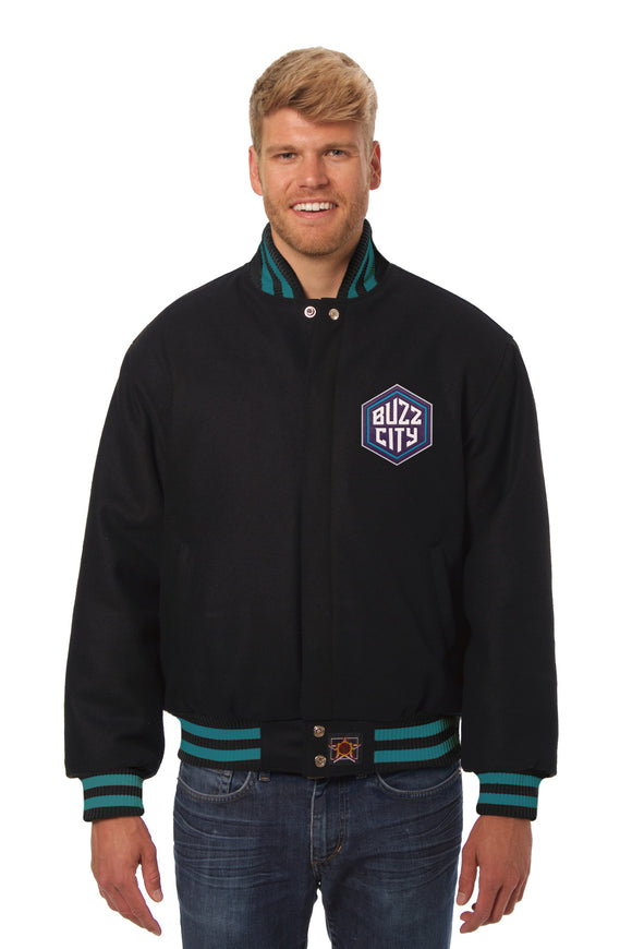 Charlotte Hornets Embroidered Handmade Wool Jacket - Black - J.H. Sports Jackets