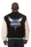 Charlotte Hornets Domestic Two-Tone Handmade Wool and Leather Jacket-Black/White