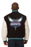 Charlotte Hornets Domestic Two-Tone Handmade Wool and Leather Jacket-Black/White - J.H. Sports Jackets