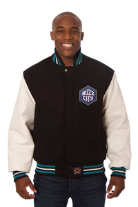 Charlotte Hornets Domestic Two-Tone Handmade Wool and Leather Jacket-Black/White