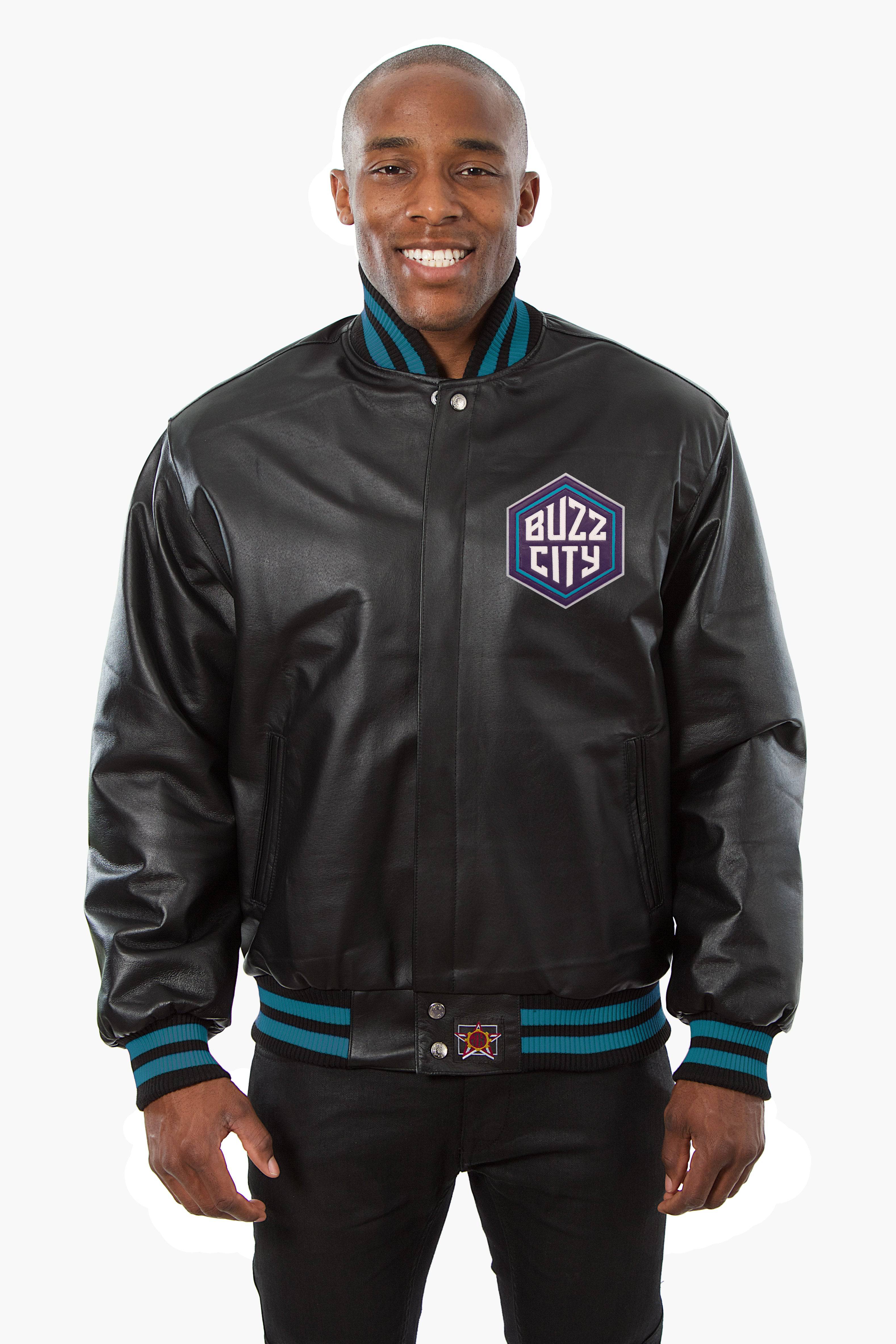 Charlotte Hornets Full Leather Jacket - Black | J.H. Sports Jackets