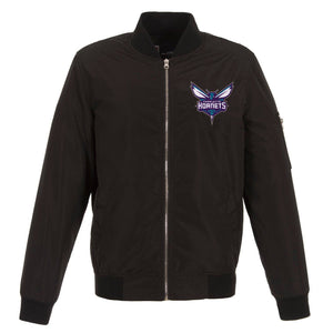 Charlotte Hornets JH Design Lightweight Nylon Bomber Jacket – Black