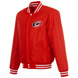 Carolina Hurricanes JH Design Reversible Fleece Jacket with Faux Leather Sleeves - Red/White - J.H. Sports Jackets