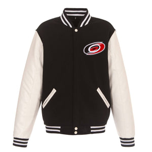 Carolina Hurricanes JH Design Reversible Fleece Jacket with Faux Leather Sleeves - Black/White