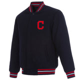 Cleveland Indians Reversible Wool Jacket Embroidered Logos  JH Design  - Navy