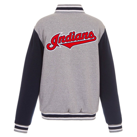 JH Design Cleveland Indians Two-Tone Reversible Fleece Jacket - Gray/Navy