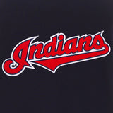 Cleveland Indians - JH Design Reversible Fleece Jacket with Faux Leather Sleeves - Navy/White