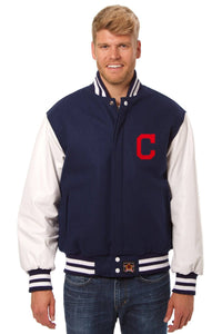 Cleveland Indians Two-Tone Wool and Leather Jacket - Navy