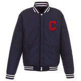 Cleveland Indians - JH Design Reversible Fleece Jacket with Faux Leather Sleeves - Navy/White