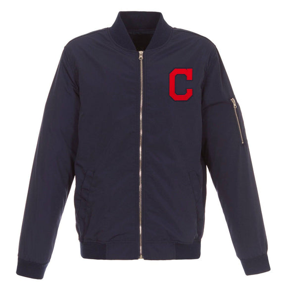 Cleveland Indians JH Design Lightweight Nylon Bomber Jacket – Navy