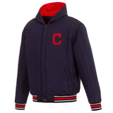 Cleveland Indians Two-Tone Reversible Fleece Hooded Jacket - Navy/Red