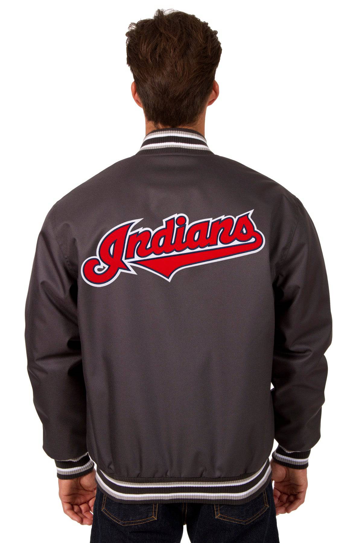 Cleveland Indians Poly Twill Varsity Jacket - Black | J.H. Sports