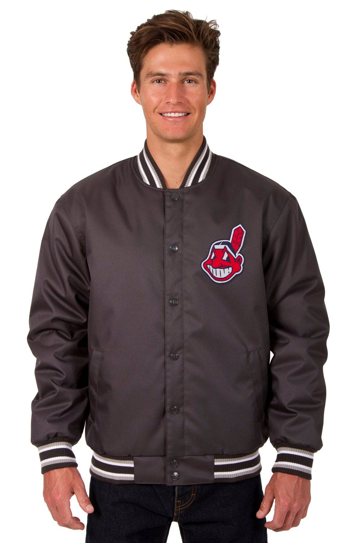Cleveland Indians Poly Twill Varsity Jacket - Black | J.H. Sports