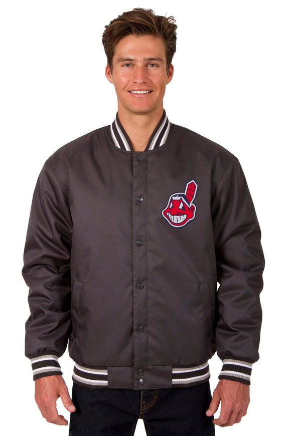 Cleveland Indians Poly Twill Varsity Jacket - Black