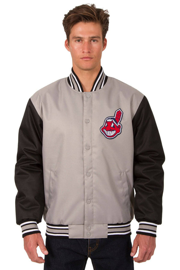 Cleveland Indians Poly Twill Varsity Jacket - Gray/Black