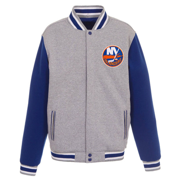 NHL New York Islanders  JH Design Two-Tone Reversible Fleece Jacket - Gray/Royal