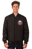 New York Islanders Wool & Leather Reversible Jacket w/ Embroidered Logos - Charcoal/Black