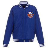 New York Islanders JH Design Reversible Fleece Jacket with Faux Leather Sleeves - Royal/White