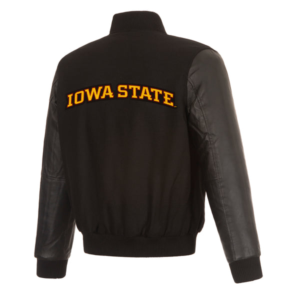 Iowa State Cyclones Wool & Leather Reversible Jacket w/ Embroidered Logos - Black - J.H. Sports Jackets