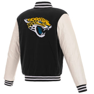 Jacksonville Jaguars - JH Design Reversible Fleece Jacket with Faux Leather Sleeves - Black/White