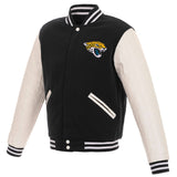 Jacksonville Jaguars - JH Design Reversible Fleece Jacket with Faux Leather Sleeves - Black/White