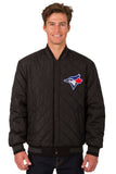 Toronto Blue Jays Wool & Leather Reversible Jacket w/ Embroidered Logos - Black