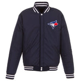 Toronto Blue Jays - JH Design Reversible Fleece Jacket with Faux Leather Sleeves - Navy/White