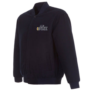 Utah Jazz Reversible Wool Jacket -Embroidered Logos JH Design Navy