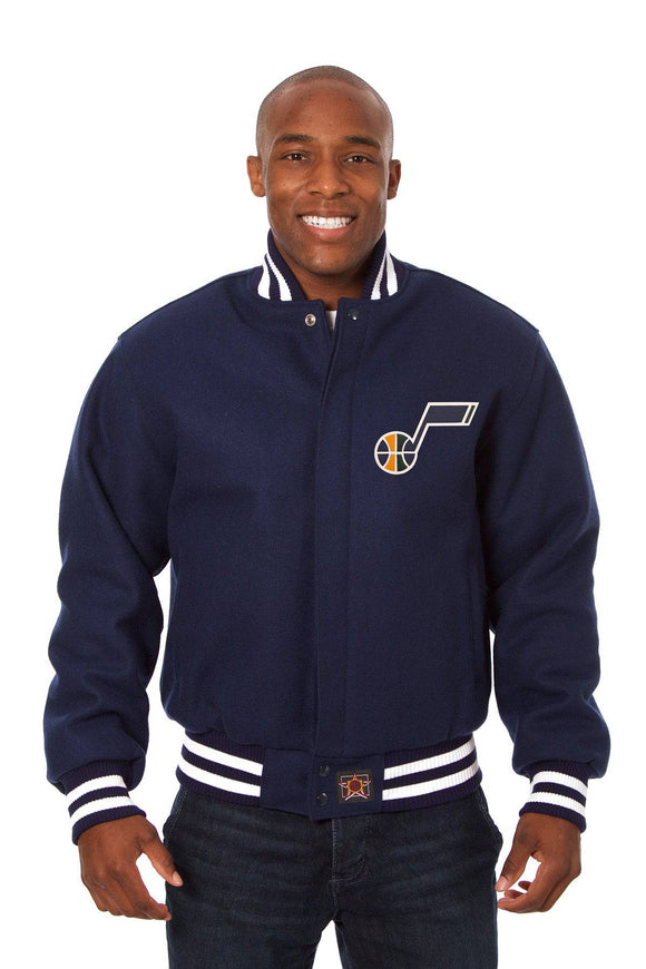 Utah Jazz Embroidered Handmade Wool Jacket - Navy